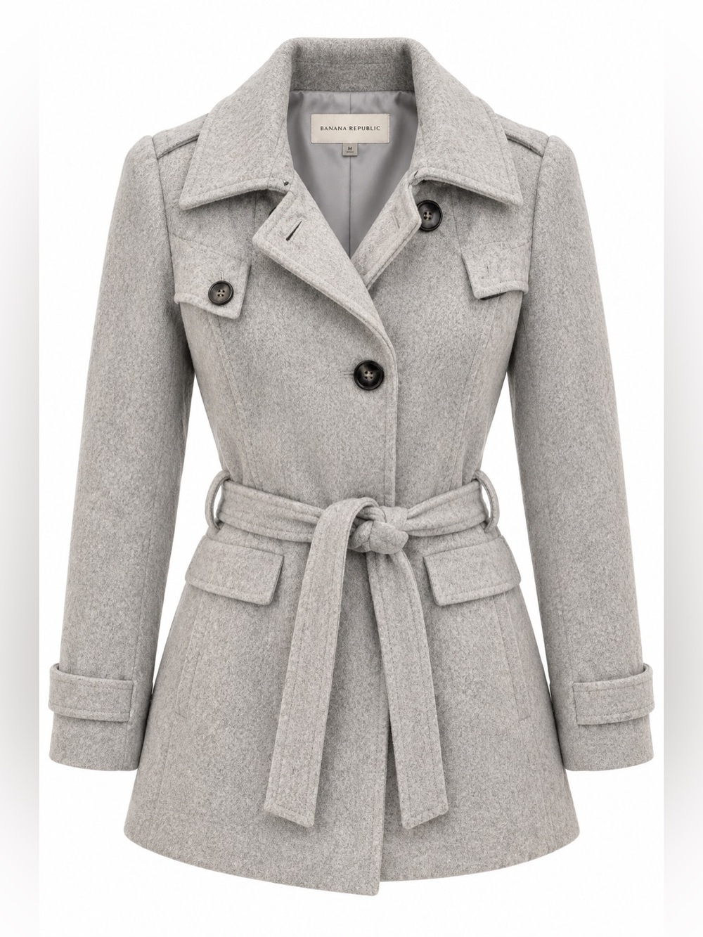 Banana Republic | M | Gray Belted Double-Breasted Coat Wool Blend | Holiday 2010